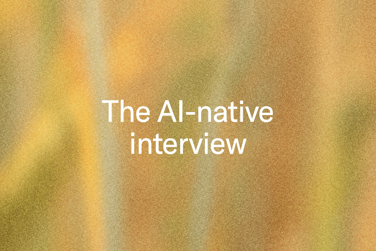 Text: The AI-native interview on an abstract yellow background.