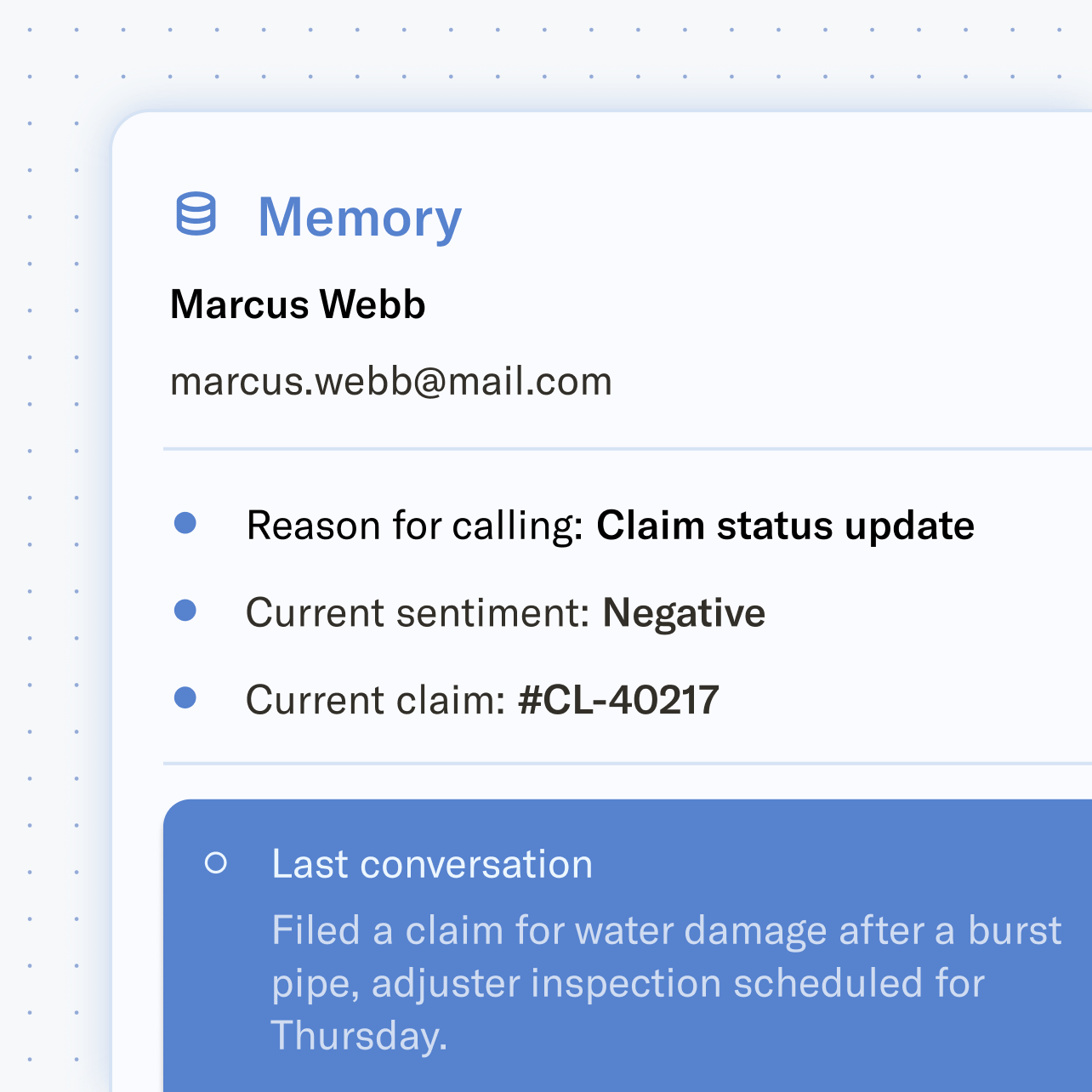 Memory interface giving a claim status update