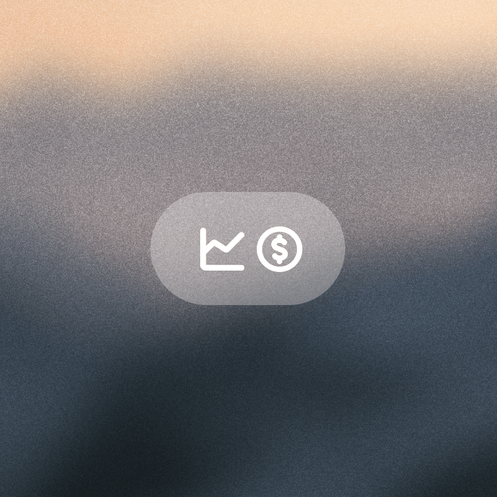 A translucent button showing a line graph icon and a dollar sign icon.