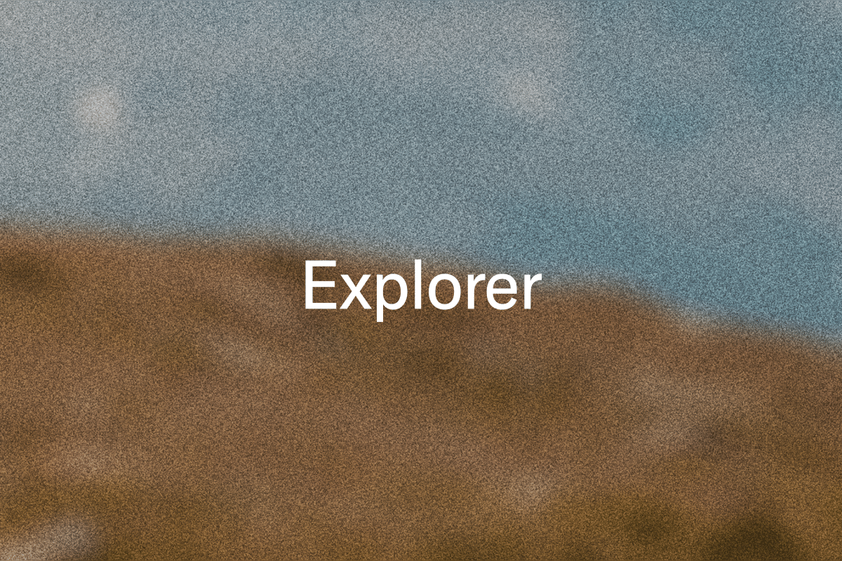 The word "Explorer" in white text on a blurry, grainy blue and brown background.