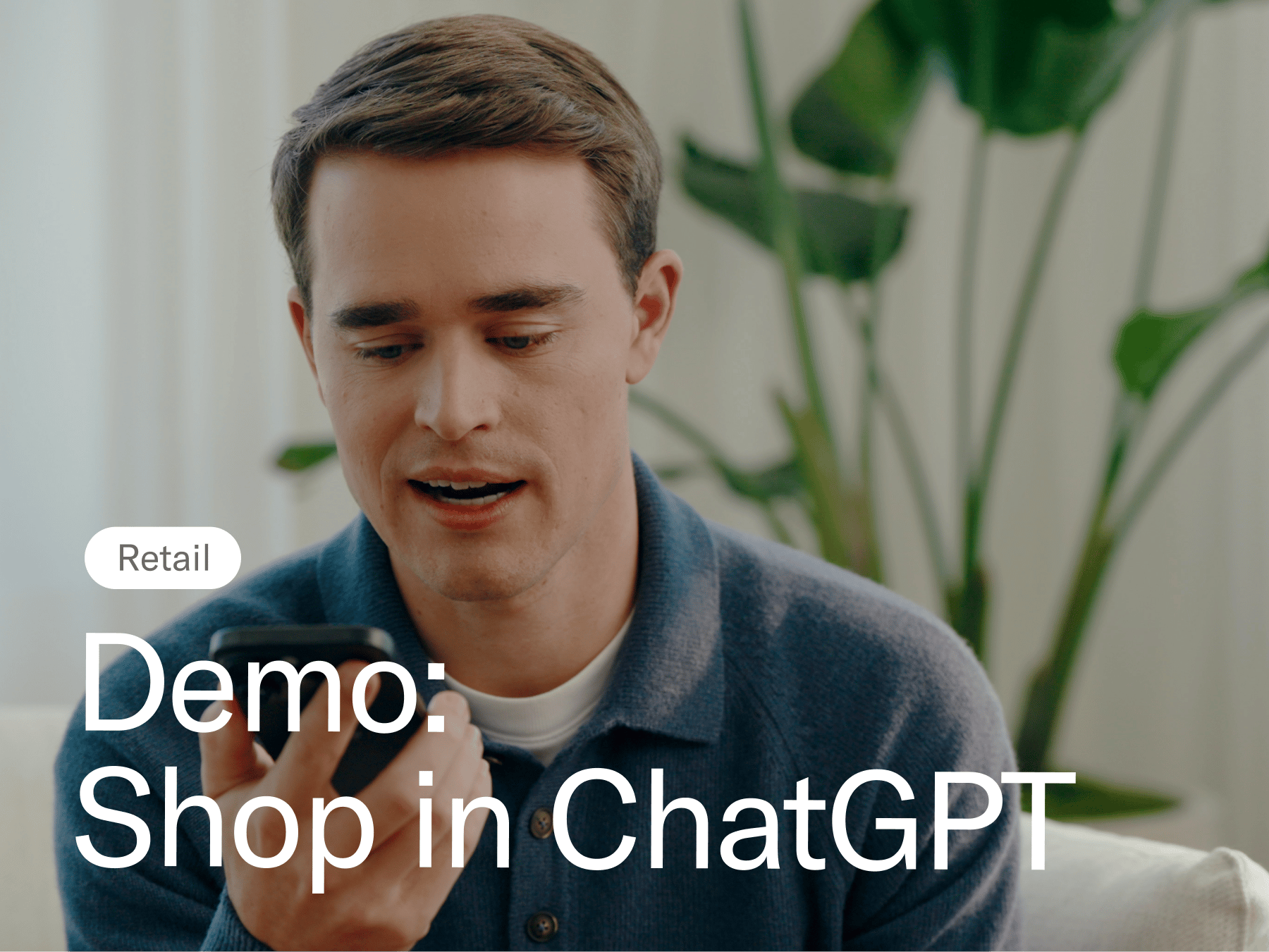 Image of a man talking on the phone. Demo: Shop in ChatGPT
