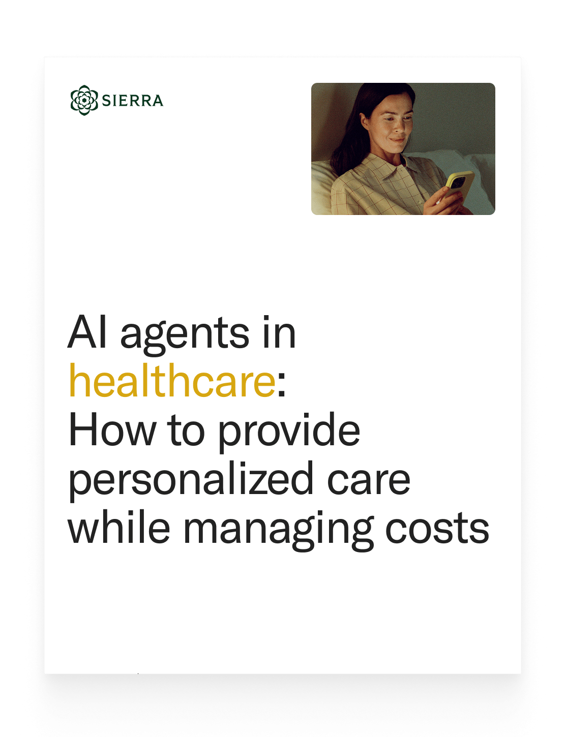 Cover of a Guide titled "AI agents in healthcare: How to provide personalized care while managing costs"