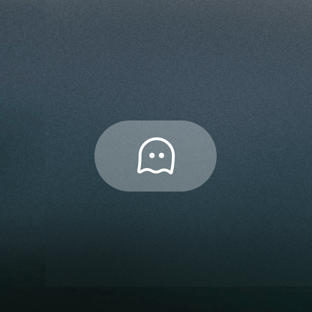 A white ghost icon inside a translucent pill shape on a dark, textured background.