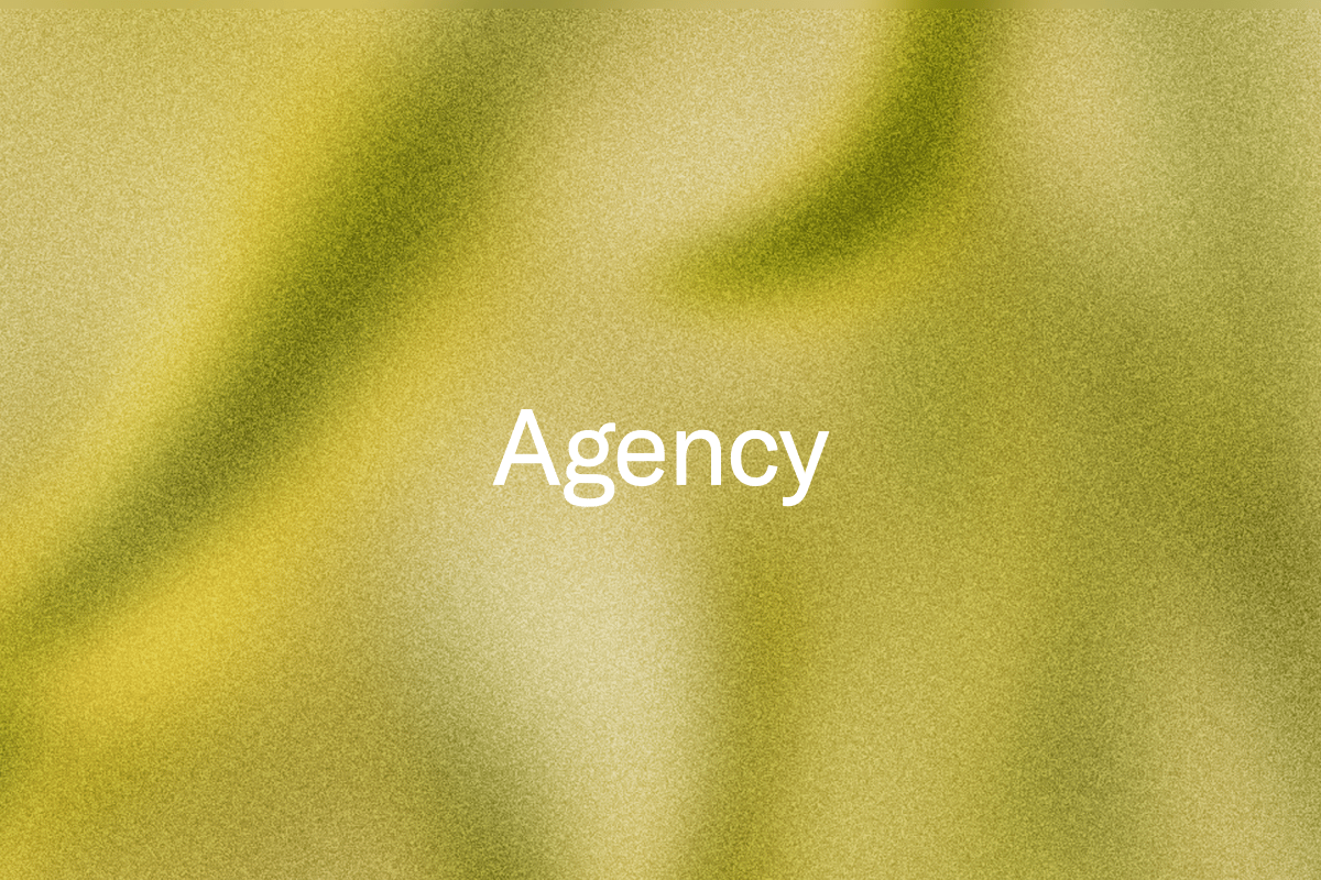 "Agency" on a blurred light green background