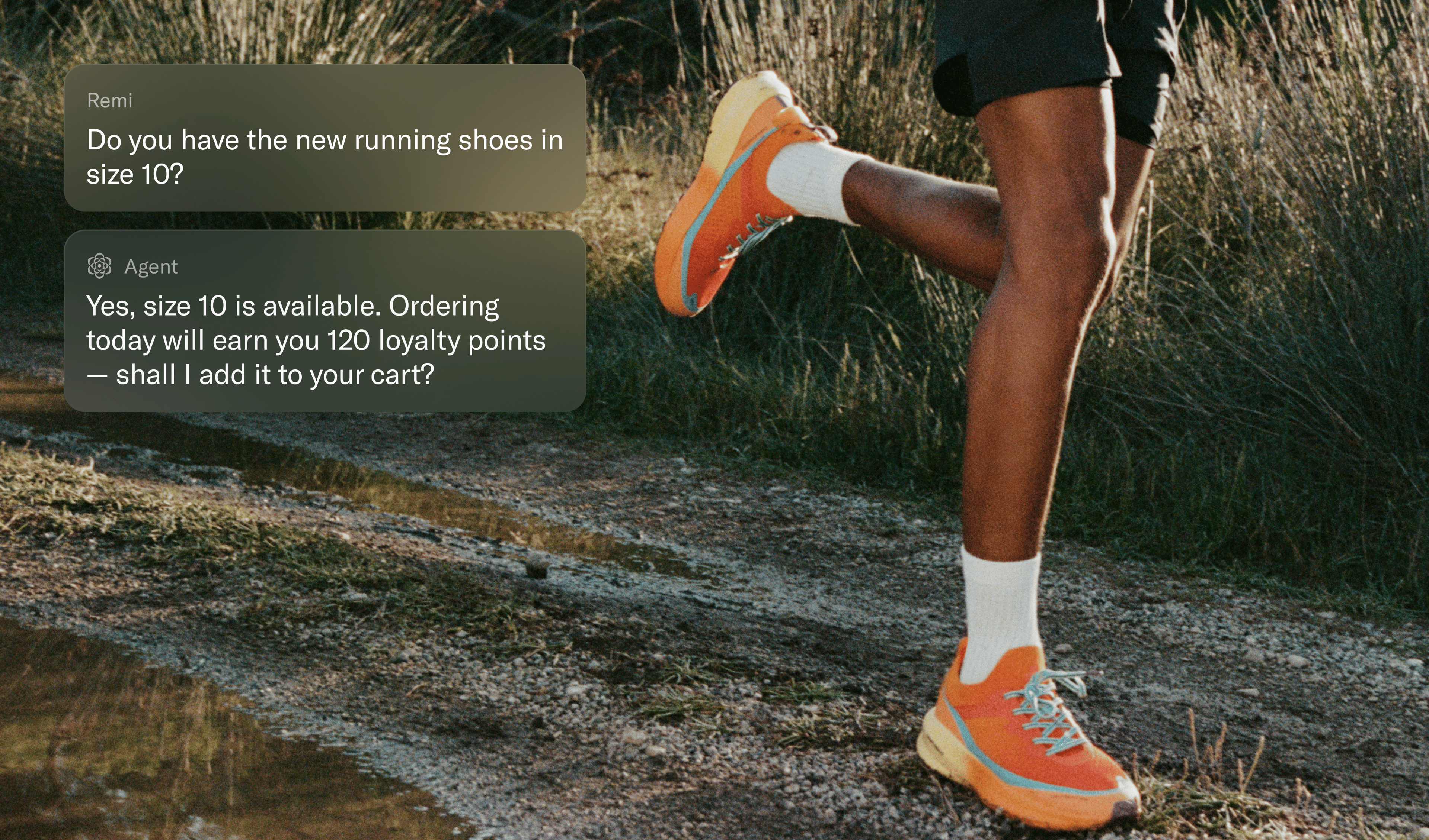 Man ordering new running shoes by chatting with an AI agent