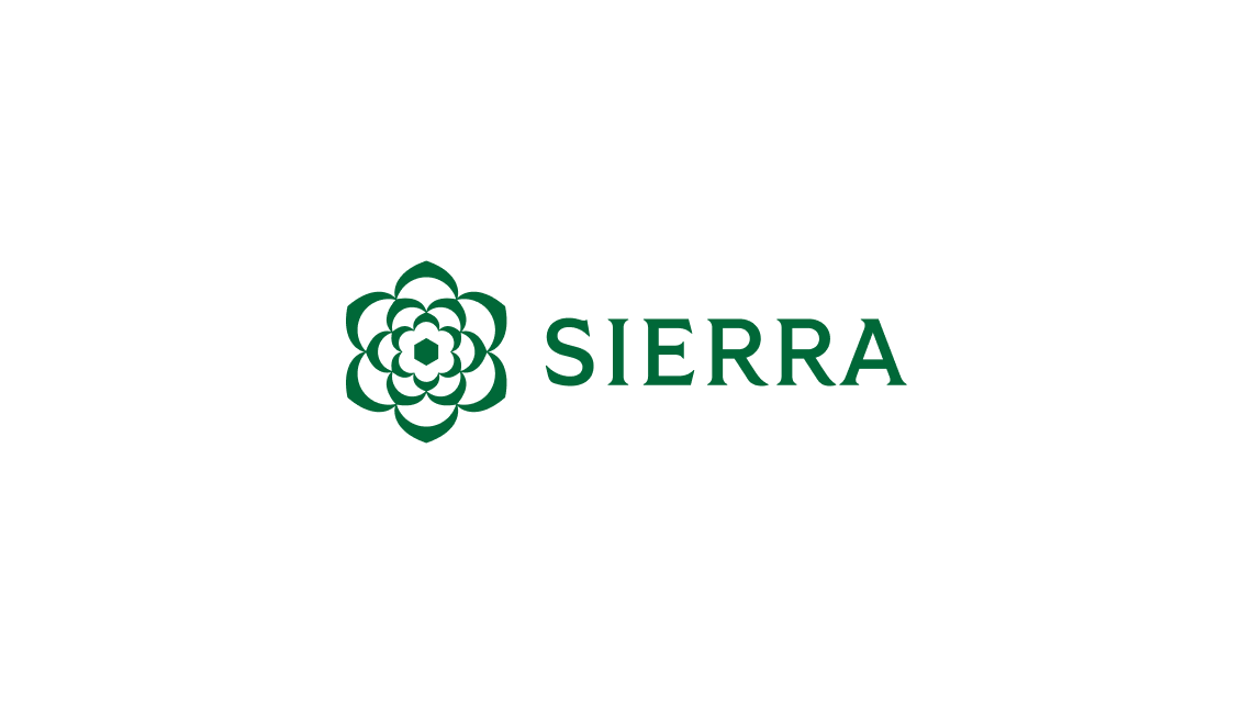 Sierra logo in dark green on a light beige background