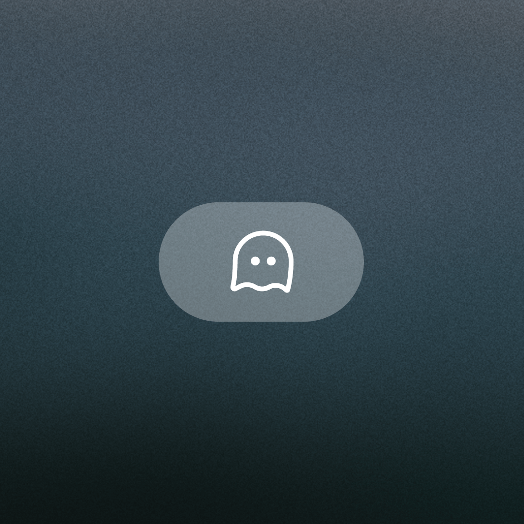 A white ghost icon inside a translucent pill shape on a dark, textured background.
