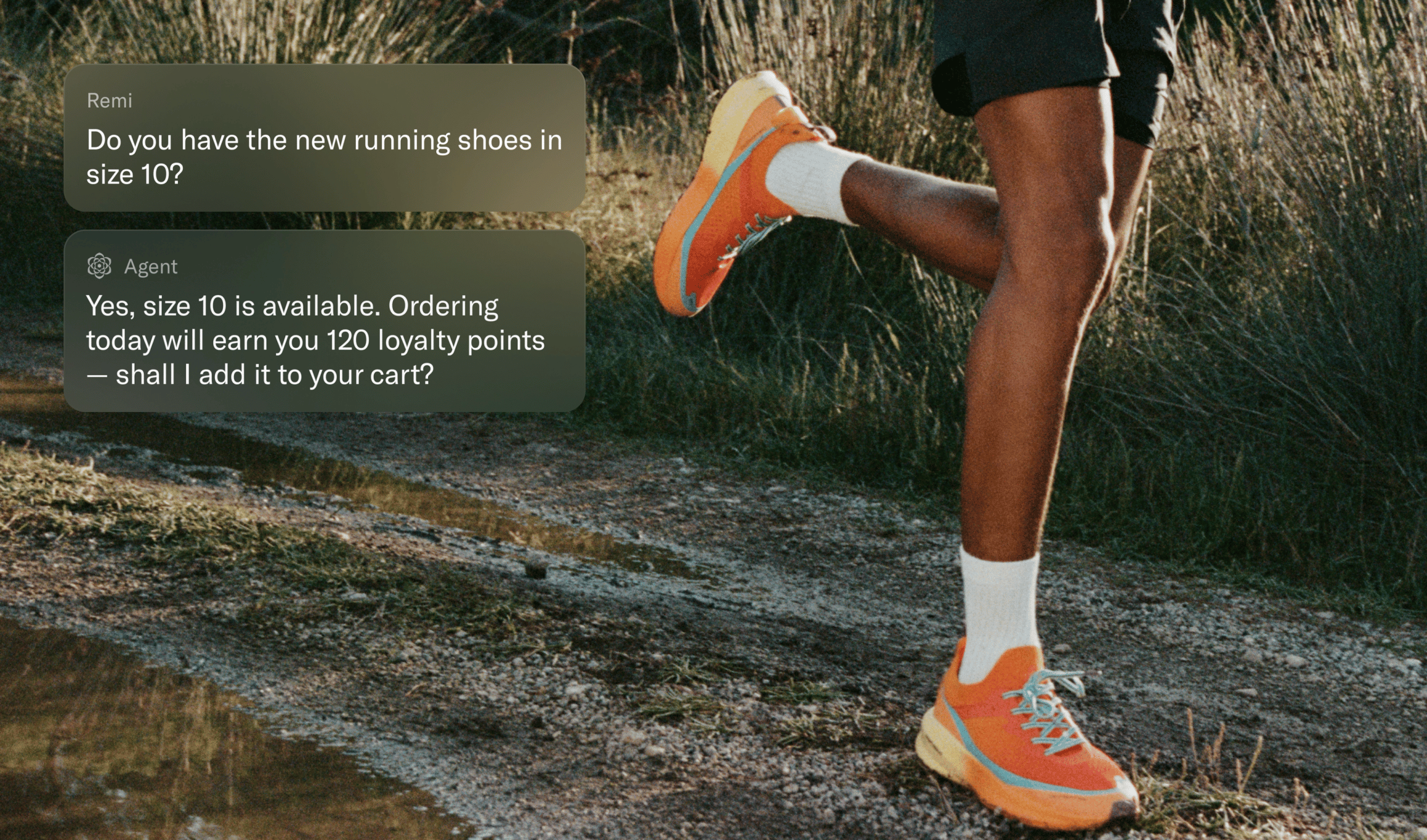 Man ordering new running shoes by chatting with an AI agent
