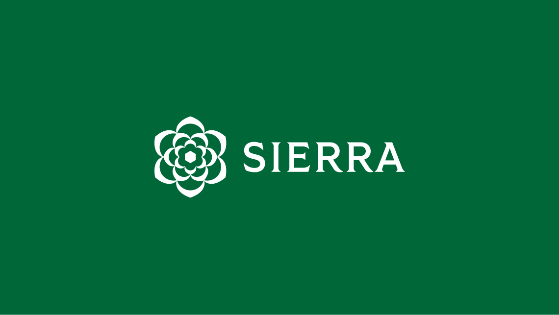 Sierra logo in white on a dark green background