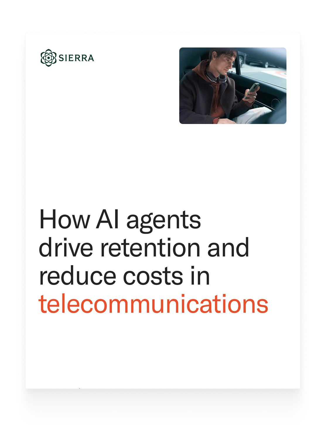 Cover of a guide titled "How AI agents drive retention and reduce costs in telecommunications"