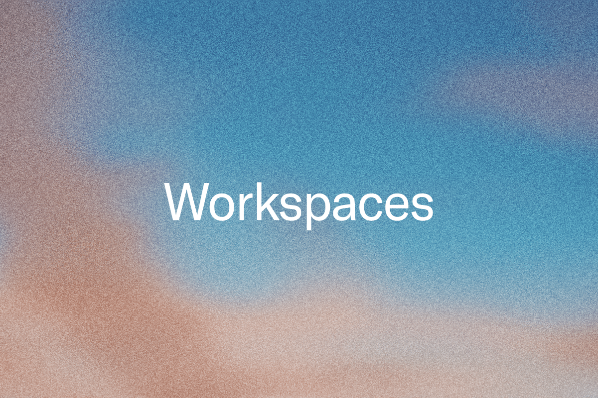 "Workspaces" text on a blue and orange gradient.