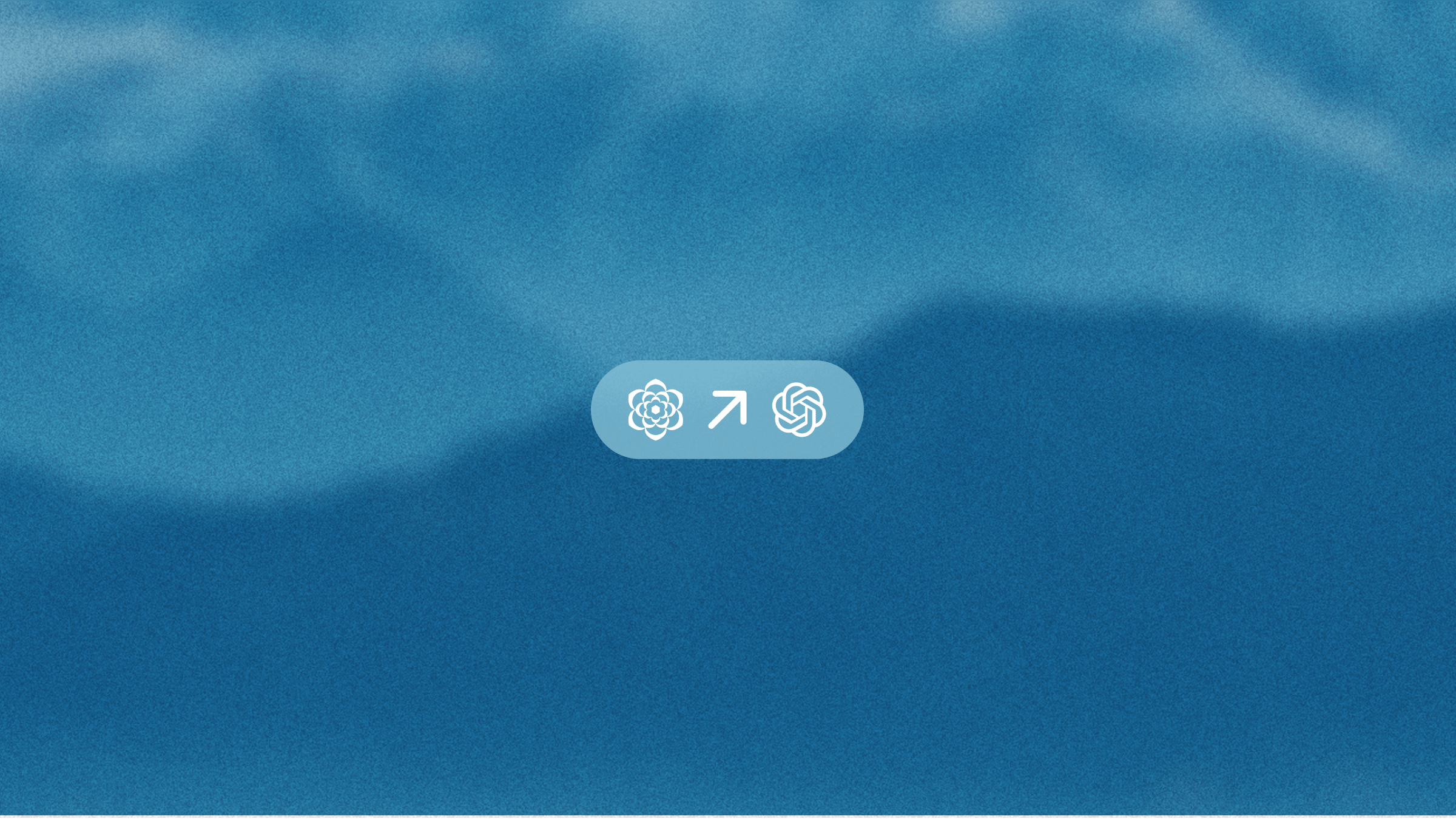 White oval on a blue background displays the Claude AI logo, an arrow, and the ChatGPT logo.