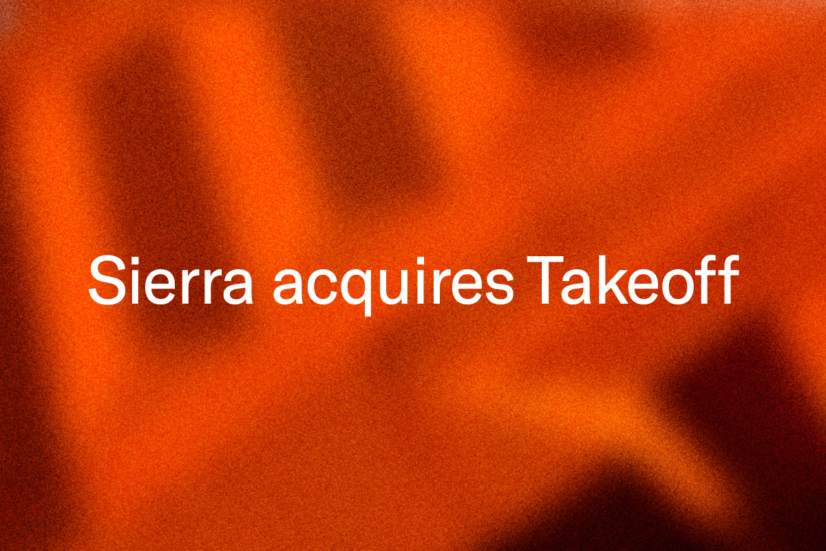 Text: Sierra acquires Takeoff, over an abstract red background
